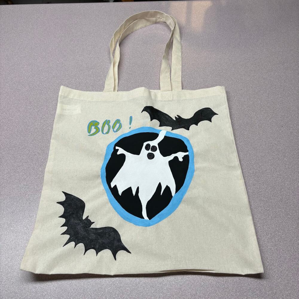 Ghost and Bat Hand Painted Trick or Treat Bag